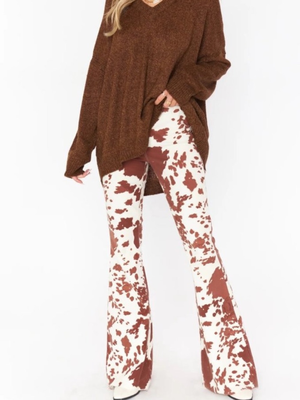 Show Me your Mumu bell flare bottom cow print jeans denim size 25